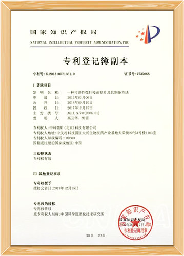 专利登记簿副本:一种可溶性微针贴及其制备方法